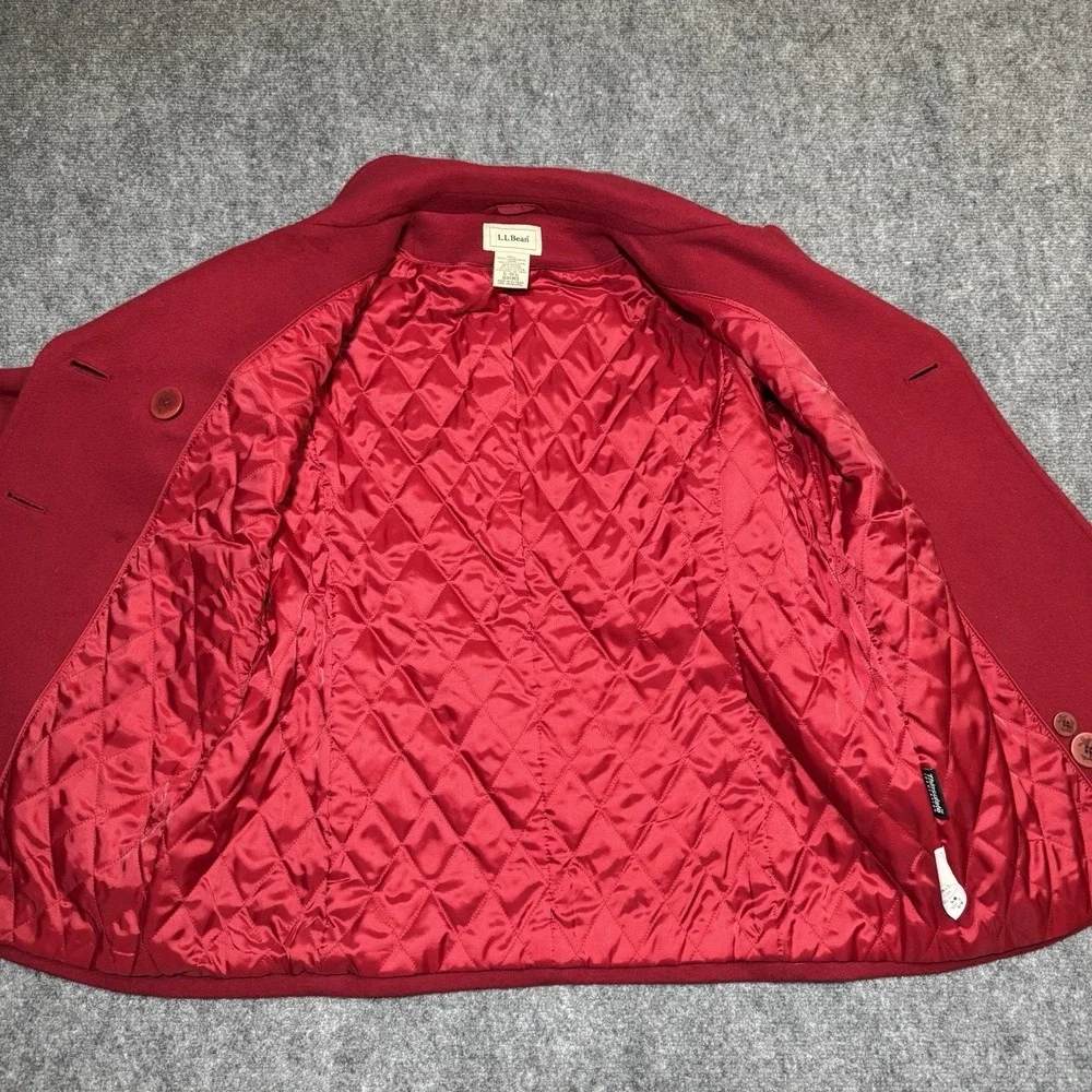 L.L. Bean Lambswool Pea Coat Jacket Women Sz 6 Double Breasted Anchor Thinsulate
